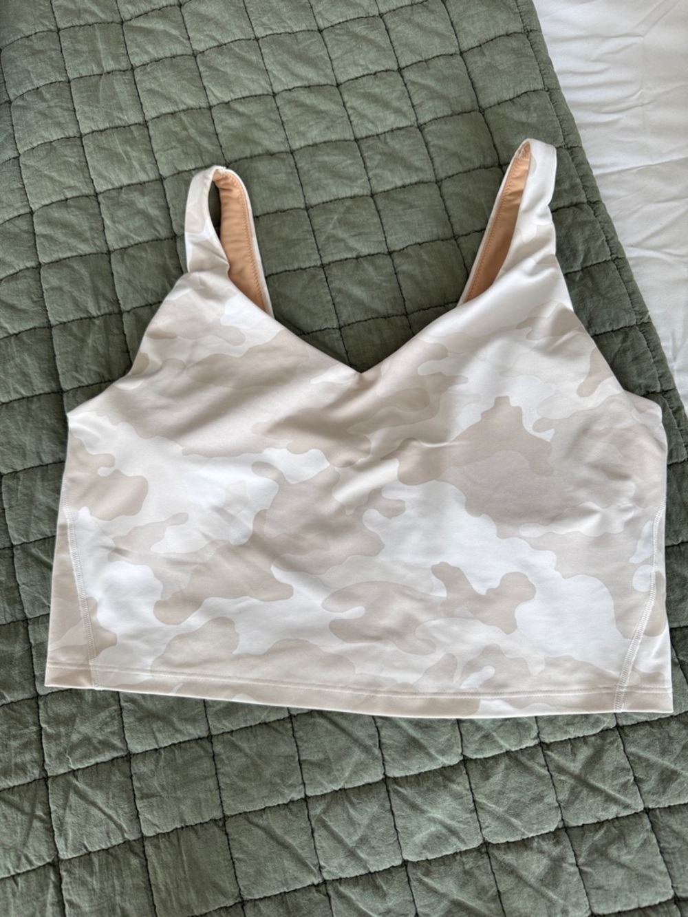 Camo Print V-Neck Bra/ Cropped Tank Top - Neutral Tones